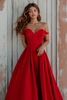 Load image into Gallery viewer, Red Satin Off the Shoulder Asymmetrical Long Formal Dress