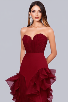 Burgundy Sweetheart A Line Tiered Tulle Long Formal Dress