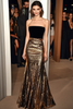 Load image into Gallery viewer, Sparkly Golden Black Strapless Mermaid Long Formal Dress with Sequins