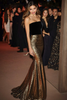 Load image into Gallery viewer, Sparkly Golden Black Strapless Mermaid Long Formal Dress with Sequins