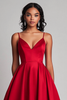 Load image into Gallery viewer, Red Spaghetti Straps Asymmetrical Tea Length Long Formal Dress