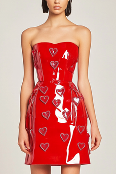 Sparkly Red Sweetheart Bodycon Patent Party Dress