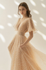 Load image into Gallery viewer, Apricot V-Neck Tulle A Line Long Formal Dress with Spots