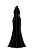 Load image into Gallery viewer, Black Sheath High Neck Ruffled Long Formal Dress with Slit