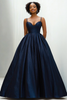 Load image into Gallery viewer, Glitter Navy Sweetheart Spaghetti Straps Satin Long Formal Dress