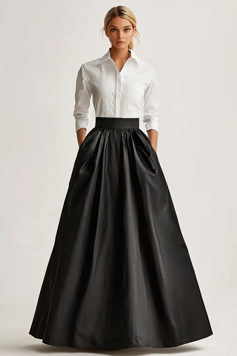 Load image into Gallery viewer, Chic Black A Line Satin Long Formal Dress with Sleeves