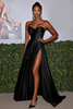 Load image into Gallery viewer, Black Sweetheart Satin A Line Long Formal Dress with Slit