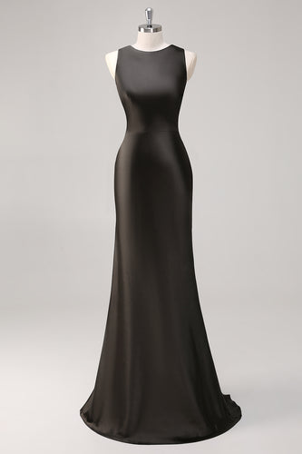 Dark Grey Sheath Satin Sleeveless Long Formal Dress