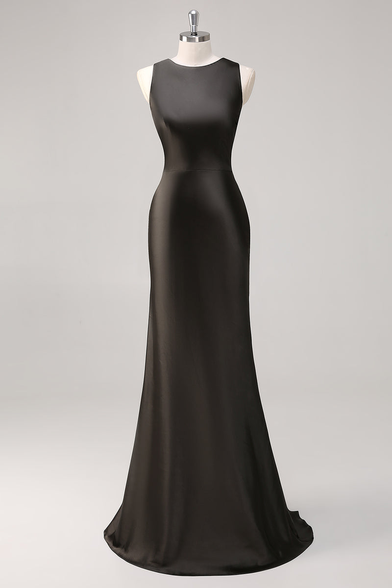 Load image into Gallery viewer, Dark Grey Sheath Satin Sleeveless Long Formal Dress