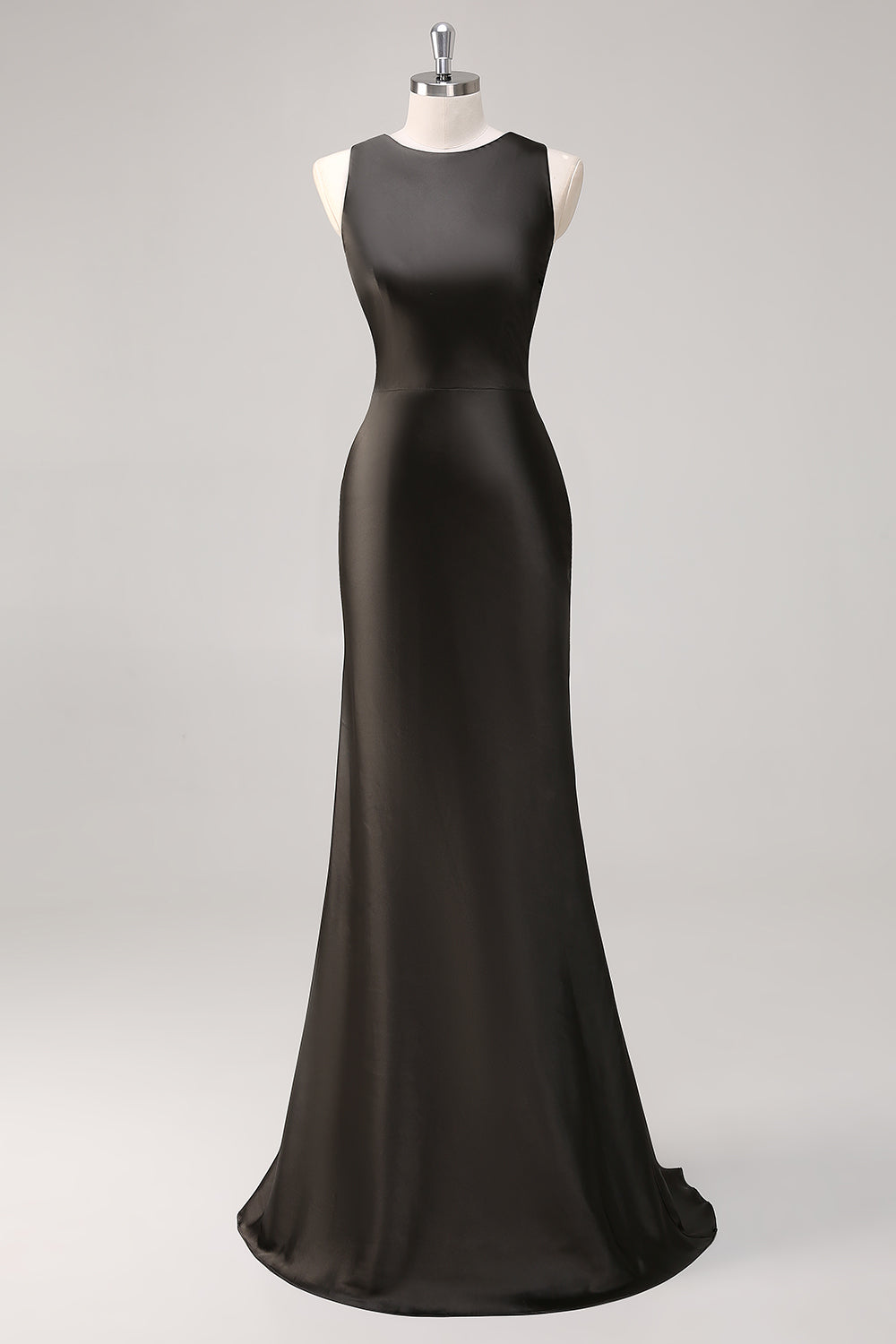 Dark Grey Sheath Satin Sleeveless Long Formal Dress