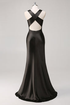 Dark Grey Sheath Satin Sleeveless Long Formal Dress