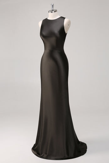 Dark Grey Sheath Satin Sleeveless Long Formal Dress