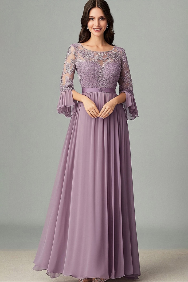 Load image into Gallery viewer, Taro Purple A Line Pleated Chiffon Mother of the Bride Dress with Lace