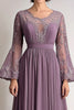 Load image into Gallery viewer, Taro Purple Chiffon Pleated Long Sleeves Mother of the Bride Dress