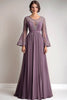 Load image into Gallery viewer, Taro Purple Chiffon Pleated Long Sleeves Mother of the Bride Dress