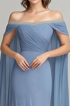 Flowy Grey Blue Chiffon Maxi Mother of the Bride Dress with Beading