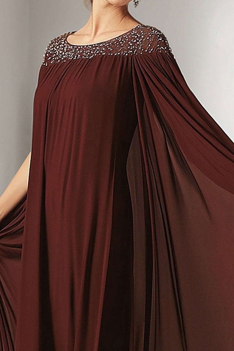 Load image into Gallery viewer, Sparkly Burgundy Flowy Chiffon Maxi Mother of the Bride Dress