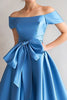 Load image into Gallery viewer, Elegant Blue Off the Shoulder Satin Mother of the Bride Dress with Bow