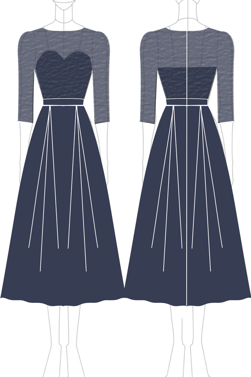 Load image into Gallery viewer, Sparkly Navy A Line Illusion Mother of the Bride Dress with Long Sleeves