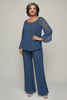 Load image into Gallery viewer, Dark Blue Scoop Neck Chiffon Jumpsuit with Appliques