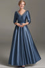 Load image into Gallery viewer, Queendancer Women Wedding Guest Dress Sparkly Dark Blue Satin Mother of the Bride Dress A Line V-Neck 3/4 Sleeves Long Mother of the Groom Dress