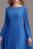 Load image into Gallery viewer, Blue Sheath Flowy Boat Neck Chiffon Maxi Mother of the Bride Dress