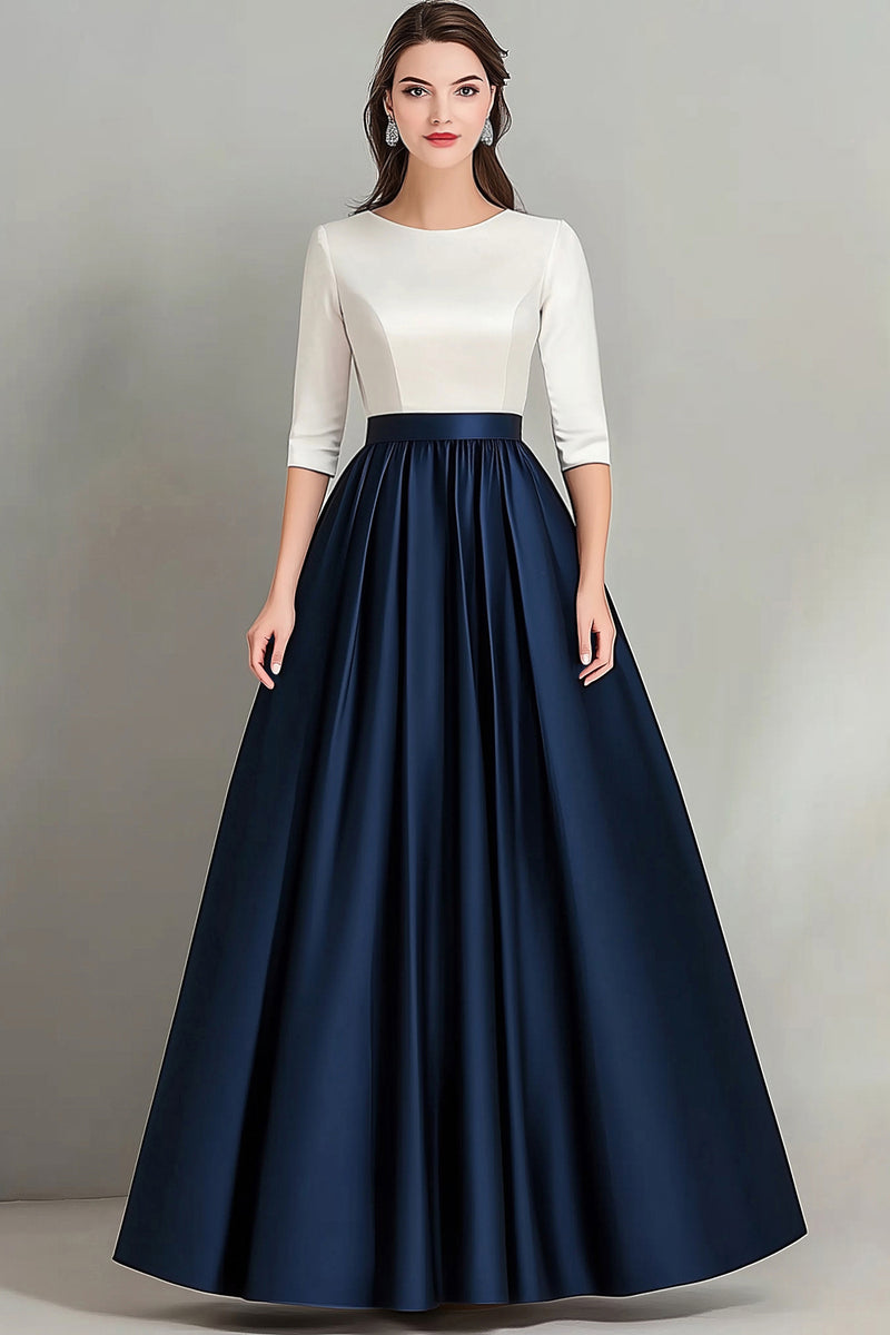 Load image into Gallery viewer, Elegant White Navy Pleated Mother of the Bride Dress