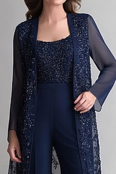 Sparkly Navy Chiffon Jumpsuit with Sequined Jacket