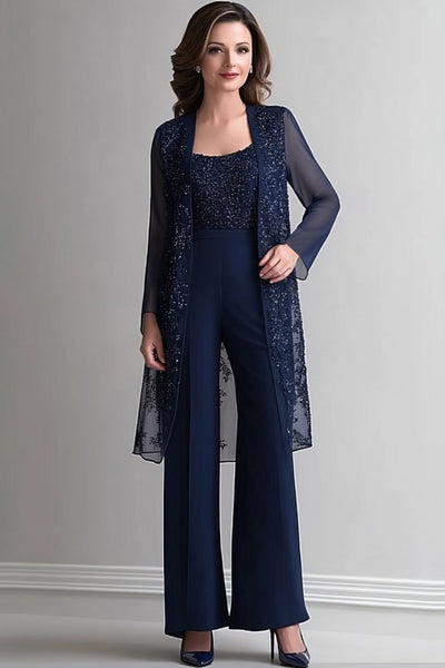 Sparkly Navy Chiffon Jumpsuit with Sequined Jacket