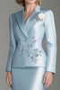 Load image into Gallery viewer, Elegant Blue Floral V-Neck Knee Length Mother of the Bride Dress