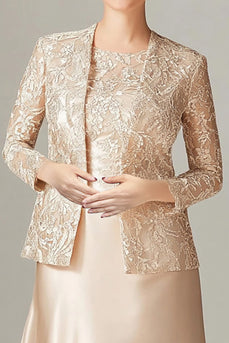 Floral Champagne Chiffon Mother of the Bride Dress with Sparkly Jacket