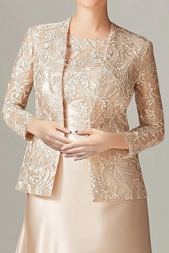 Floral Champagne Chiffon Mother of the Bride Dress with Sparkly Jacket