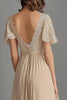 Load image into Gallery viewer, Champagne V-Neck Pleated Asymmetrical Mother of the Bride Dress with Lace