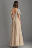 Load image into Gallery viewer, Champagne V-Neck Pleated Asymmetrical Mother of the Bride Dress with Lace