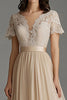 Load image into Gallery viewer, Champagne A Line Pleated Chiffon Mother of the Bride Dress with Lace