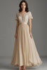 Load image into Gallery viewer, Champagne A Line Pleated Chiffon Mother of the Bride Dress with Lace