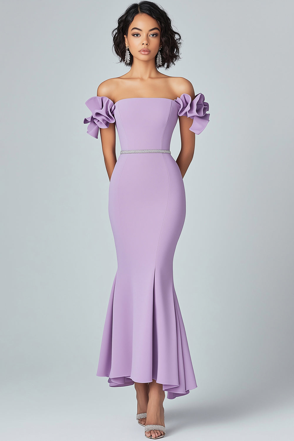 Off the Shoulder Lilac Mermaid Ruffled Long Formal Dress