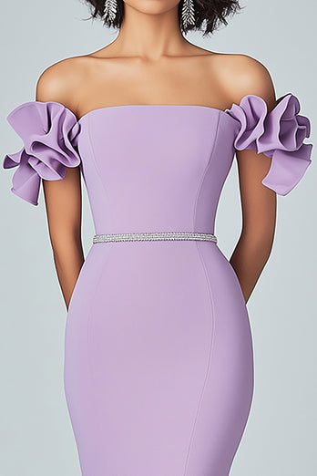 Off the Shoulder Lilac Mermaid Ruffled Long Formal Dress