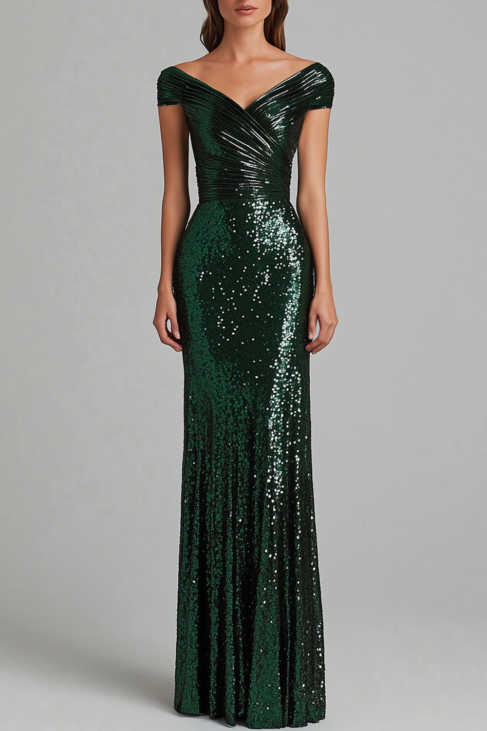 Sparkly Dark Green Sequin Sheath Boat Neck Long Formal Dress