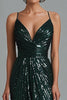 Load image into Gallery viewer, Dark Green Sparkly Spaghetti Straps Sheath Long Formal Dress