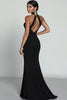 Load image into Gallery viewer, Black Mermaid High Neck Keyhole Satin Long Formal Dress with Slit