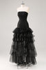 Load image into Gallery viewer, Elegant Black Strapless Tiered Long Tulle Formal Dress with Slit