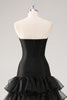 Load image into Gallery viewer, Elegant Black Strapless Tiered Long Tulle Formal Dress with Slit