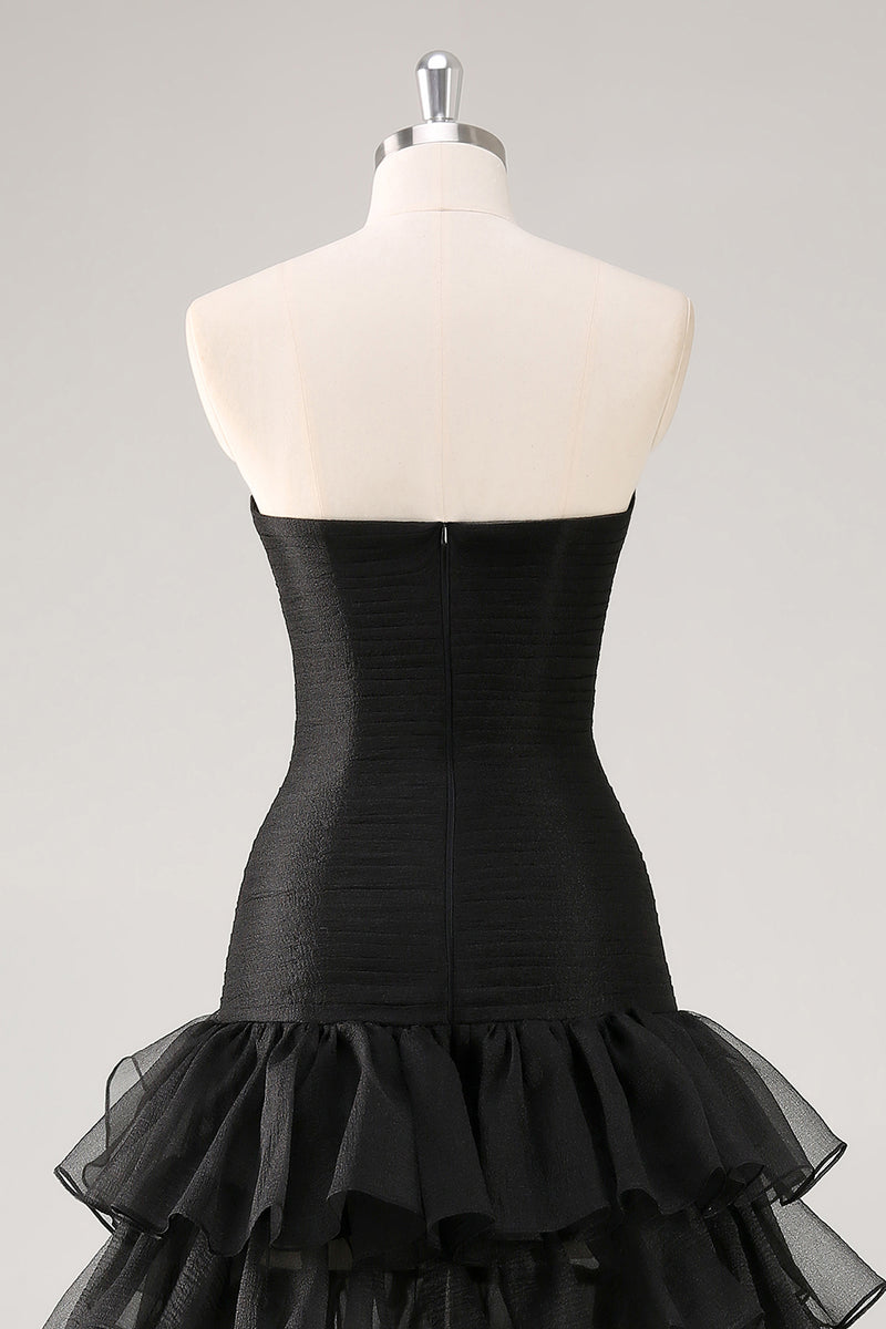 Load image into Gallery viewer, Elegant Black Strapless Tiered Long Tulle Formal Dress with Slit