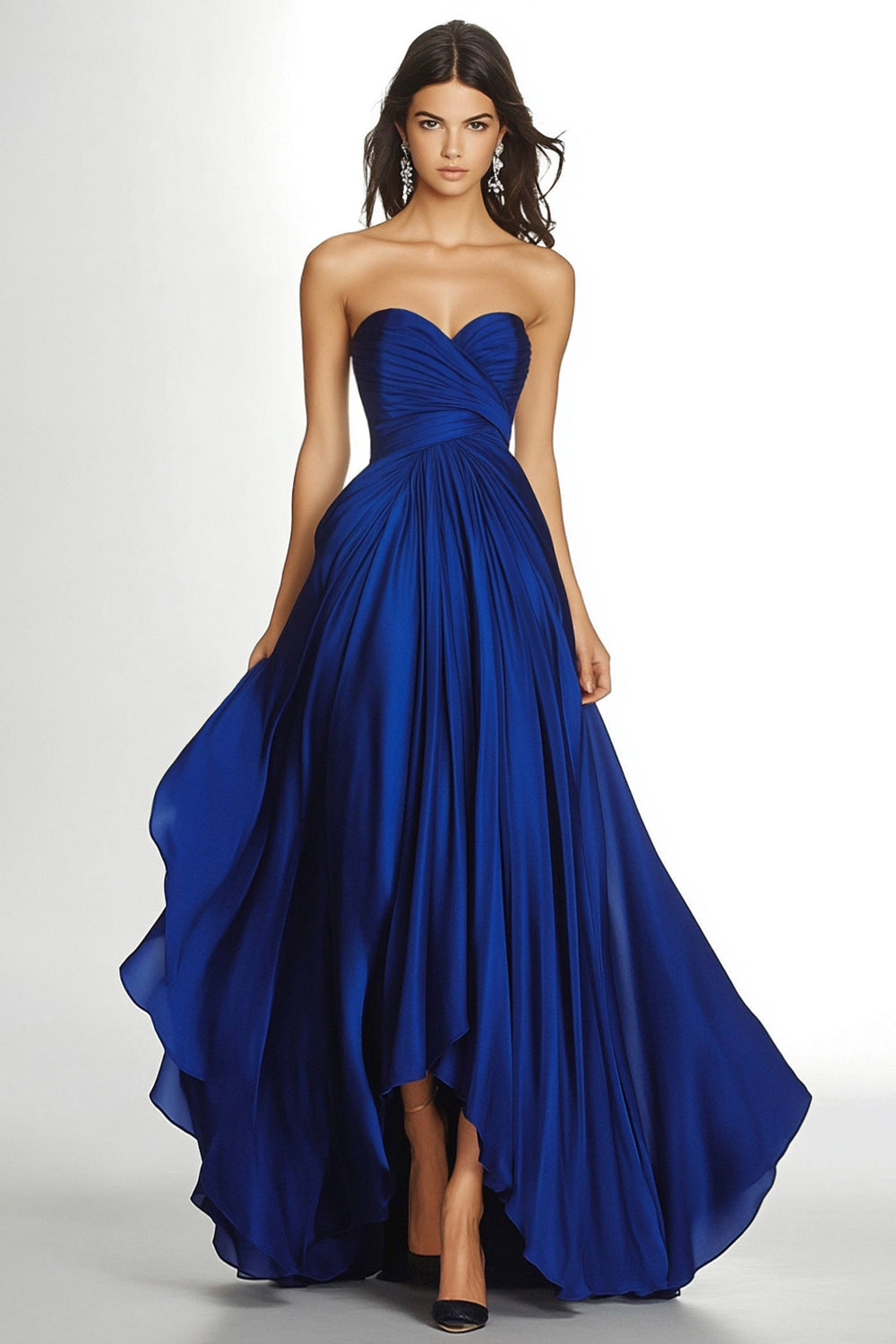 Royal Blue Sweetheart A Line Pleated Chiffon Long Formal Dress