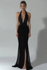 Load image into Gallery viewer, Sparkly Black Sheath V-Neck Long Formal Dress with Lace