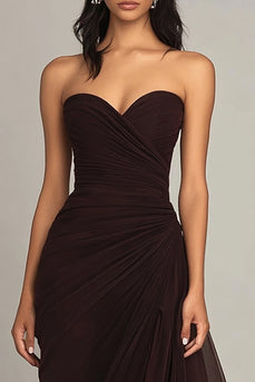 Dark Brown Sweetheart Sheath Chiffon Tiered Long Formal Dress