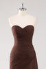 Load image into Gallery viewer, Dark Brown Sweetheart Sheath Chiffon Tiered Long Formal Dress