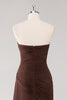 Load image into Gallery viewer, Dark Brown Sweetheart Sheath Chiffon Tiered Long Formal Dress