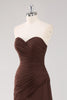 Load image into Gallery viewer, Strapless Dark Brown Sheath Tiered Long Chiffon Formal Dress